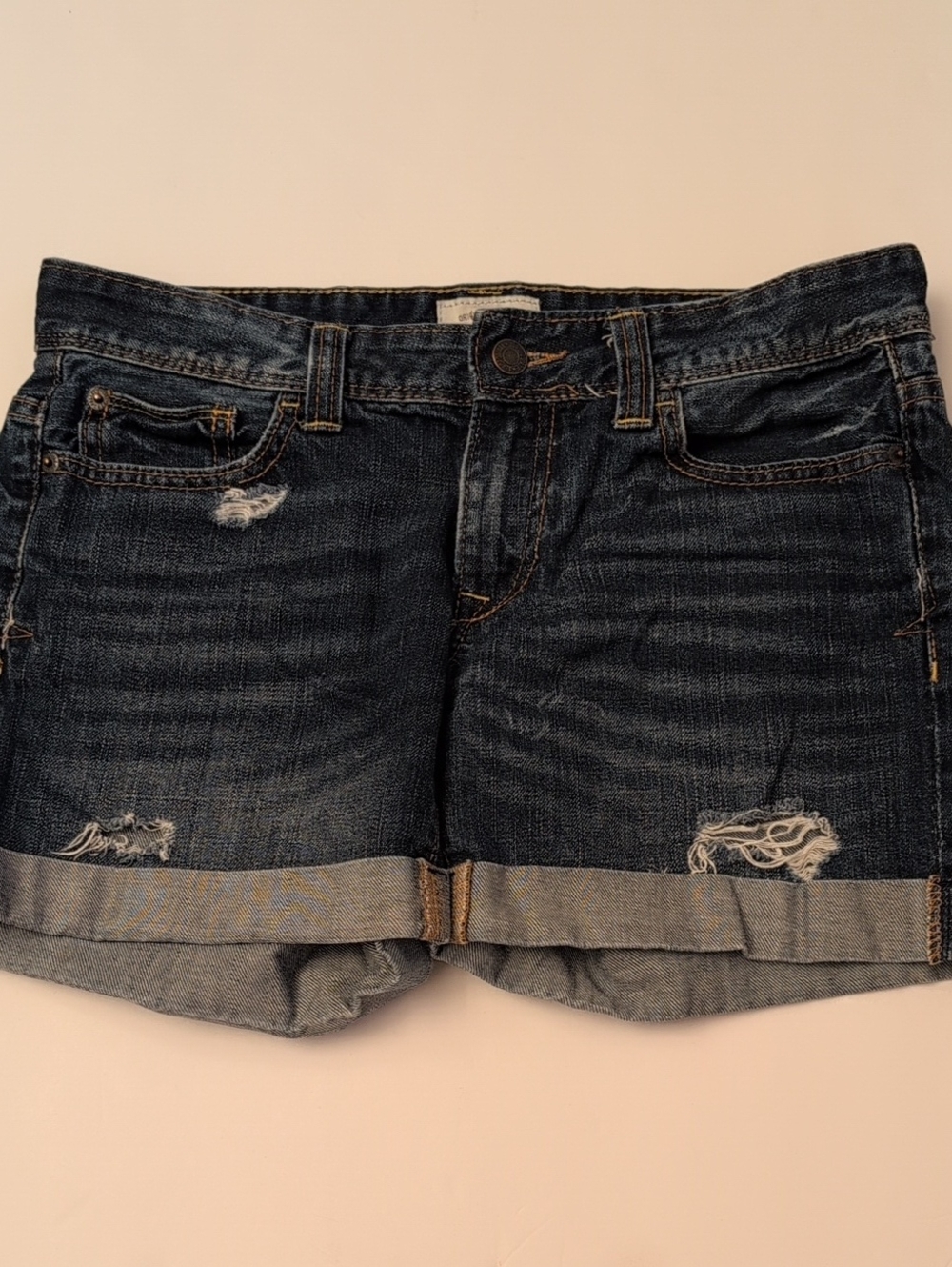 Aeropostale Distressed Denim Cuffed Jean Shorts Dark Wash - Size 3/4